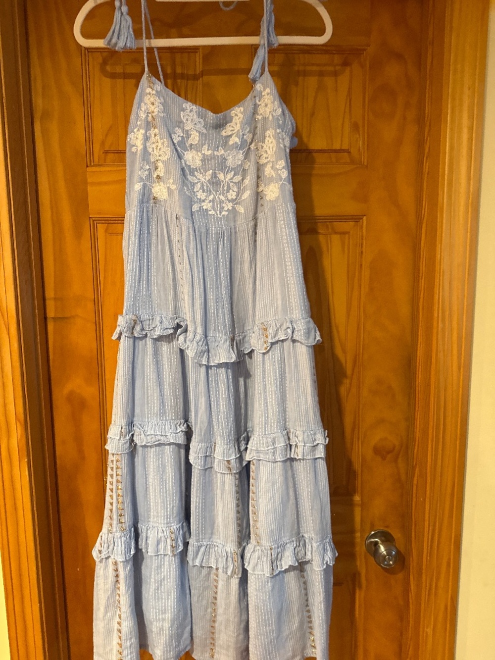 In Crème cotton light blue maxi summer dress